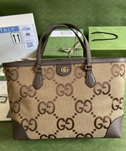Gucci Ophidia Jumbo GG Medium Tote Camel And Ebony Jumbo Canvas For Women 15in/38cm GG
