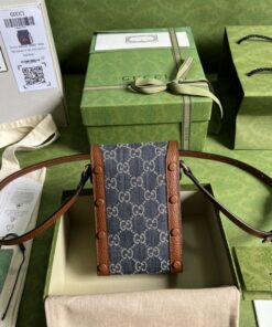 Gucci Horsebit 1955 Mini Bag Blue And Ivory GG Denim Jacquard 6.7in/17cm 625615 2KQGG 8375 - Image 4