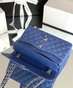 Chanel Classic Flap Bag Medium Crossbody 10in/ 25.5cm Blue Gold Hardware For Women - Image 5