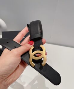 Alternative view of Chanel Gold Tone Interlocking C Buckle 32mm Belt Black For Women