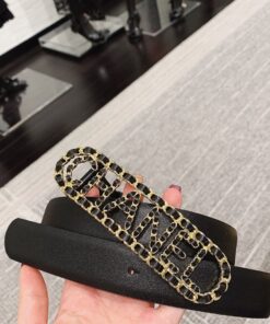 Alternative view of Chanel Vintage Chain Buckle 30mm Belt Black For Women