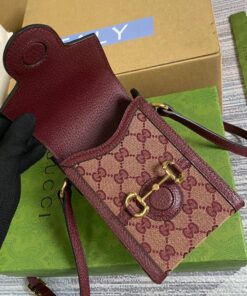 Gucci Horsebit 1955 Mini Bag Beige And Burgundy GG Supreme Canvas For Women 6.7in/17cm GG 625615F6B3G9865 - Image 10