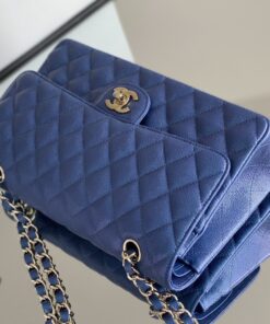Chanel Classic Flap Bag Medium Crossbody 10in/ 25.5cm Blue Gold Hardware For Women - Image 4