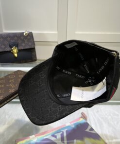 Gucci Original GG Canvas Baseball Hat With Web Black GG Hat - Image 4