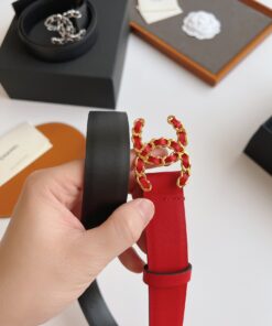 Chanel CC Chain Buckle Belt Red For Women - Image 3