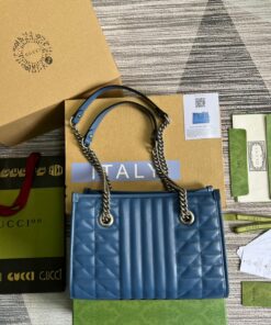 Gucci Marmont Small Matelasse Tote Blue For Women, Women’s Bags 26.5 in/10.4cm GG 675796 UM8BF 4340 - Image 3