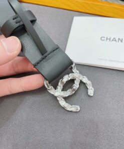 Alternative view of Chanel Shiny Silver Tone Chain Interlocking C Belt Black For Women