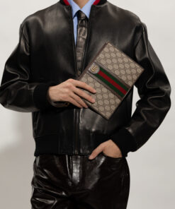 Alternative view of Gucci Ophidia Pouch With Web Beige And Ebony GG Supreme Canvas For Men 9in/24cm GG ‎672989 96IWT 8745