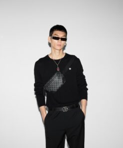 Alternative view of Gucci GG Emblem Small Belt Bag 9.1in/ 23cm Black Silver Hardware For Men 821165 FAED9 1000