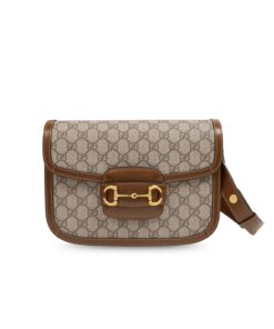 Gucci Horsebit 1955 Shoulder Bag Beige/Ebony GG Supreme Canvas With Brown For Women 9.8in/25cm GG ‎602204 92TCG 8563