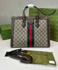 Gucci Ophidia Medium Top Handle Bag 13in/ 33cm Beige/Ebony Supreme Canvas Gold Hardware For Women 524537 K05NB 8745 - Image 6