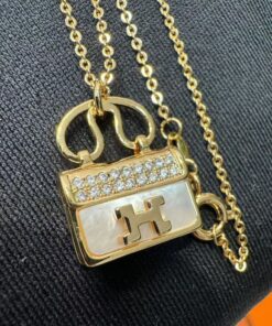 Hermes Amulettes Constance Necklace Gold Tone For Women