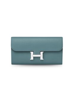 Hermes Constance Togo Long Wallet 20cm/7.9in Silver Toned Hardware For Women Blue