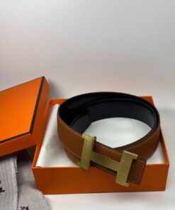 Alternative view of Hermes Mini Constance Guillochee Buckle Reversible 38mm Belt Brown/ Black