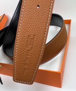 Hermes Mini Constance Guillochee Buckle Reversible 38mm Belt Brown/ Black - Image 5
