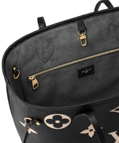 Louis Vuitton Neverfull MM Tote Bag Monogram Empreinte Black/Beige For Women 31cm/12.2in M58907 - Image 6