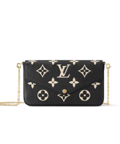 Louis Vuitton Pochette Felicie Shoulder Bag  8.3in/ 21cm Black/ Beige Gold Hardware For Women M82479