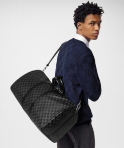 Alternative view of Louis Vuitton Keepall Bandouliere 55 Travel Bag 21.7in/ 55cm Black Damier Graphite Silver Hardware N41413