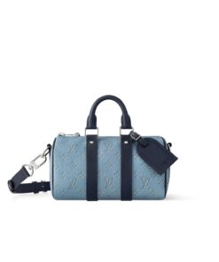 Louis Vuitton Keepall Bandouliere 25 Travel Bag 9.8in/ 25cm Blue Silver Hardware For Men M14681