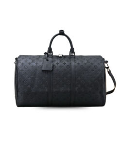 Louis Vuitton Keepall Bandouliere 50 Travel Bag 19.7in/ 50cm Black Monogram Shadow Matte Black Hardware M44810