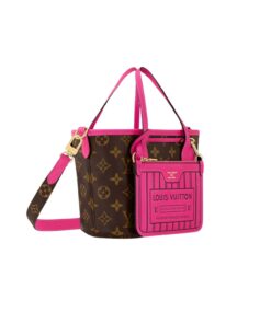 Louis Vuitton Neverfull Bandouliere Inside Out BB Tote Bag 10.4in/ 26cm Rose Pondichery Gold Hardware For Women M12106 - Image 4