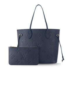 Louis Vuitton Neverfull MM Tote Bag 12.2in/ 31cm Navy Blue Monogram Empreinte Gold Hardware For Women M47143 - Image 3