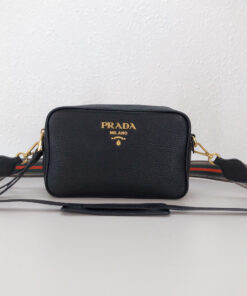 Prada Medium Camera Bag 8.6in/ 22cm Black Gold Hardware For Women