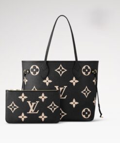 Louis Vuitton Neverfull MM Tote Bag Monogram Empreinte Black/Beige For Women 31cm/12.2in M58907 - Image 3