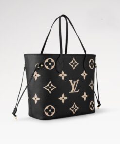 Louis Vuitton Neverfull MM Tote Bag Monogram Empreinte Black/Beige For Women 31cm/12.2in M58907 - Image 4