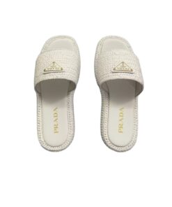 Prada Crochet Flatform Slides White For Women
