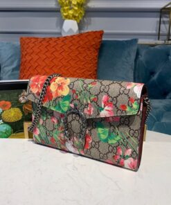 Gucci GG Supreme Blooms Dionysus Wallet On Chain Crossbody Bag 8in/ 20cm Multicolor Antiqued Silver Hardware For Women - Image 13