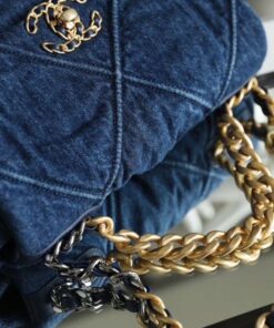 Chanel 19 Flap Bag Small Crossbody 10.2in/ 26cm Denim Blue Silver/ Gold Hardware For Women AS1160 B02876 N6832 - Image 4