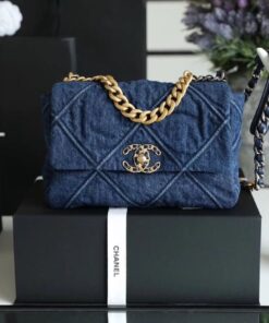 Chanel 19 Flap Bag Small Crossbody 10.2in/ 26cm Denim Blue Silver/ Gold Hardware For Women AS1160 B02876 N6832 - Image 3