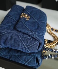 Chanel 19 Flap Bag Small Crossbody 10.2in/ 26cm Denim Blue Silver/ Gold Hardware For Women AS1160 B02876 N6832 - Image 5