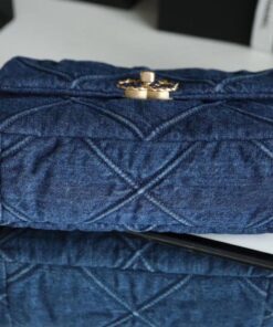 Chanel 19 Flap Bag Small Crossbody 10.2in/ 26cm Denim Blue Silver/ Gold Hardware For Women AS1160 B02876 N6832 - Image 7