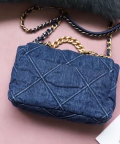 Chanel 19 Flap Bag Small Crossbody 10.2in/ 26cm Denim Blue Silver/ Gold Hardware For Women AS1160 B02876 N6832 - Image 9