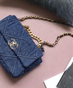 Chanel 19 Flap Bag Small Crossbody 10.2in/ 26cm Denim Blue Silver/ Gold Hardware For Women AS1160 B02876 N6832 - Image 10