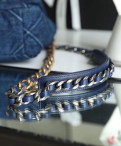 Chanel 19 Flap Bag Small Crossbody 10.2in/ 26cm Denim Blue Silver/ Gold Hardware For Women AS1160 B02876 N6832 - Image 8