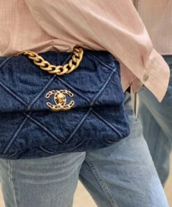 Chanel 19 Flap Bag Small Crossbody 10.2in/ 26cm Denim Blue Silver/ Gold Hardware For Women AS1160 B02876 N6832 - Image 11