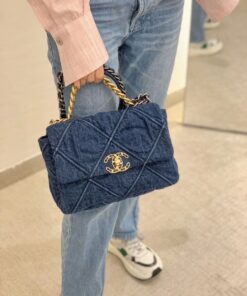 Chanel 19 Flap Bag Small Crossbody 10.2in/ 26cm Denim Blue Silver/ Gold Hardware For Women AS1160 B02876 N6832 - Image 13