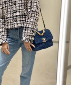 Chanel 19 Flap Bag Small Crossbody 10.2in/ 26cm Denim Blue Silver/ Gold Hardware For Women AS1160 B02876 N6832 - Image 14