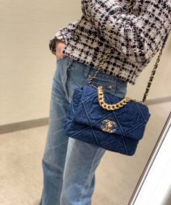Chanel 19 Flap Bag Small Crossbody 10.2in/ 26cm Denim Blue Silver/ Gold Hardware For Women AS1160 B02876 N6832 - Image 17