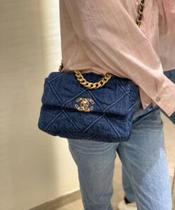 Chanel 19 Flap Bag Small Crossbody 10.2in/ 26cm Denim Blue Silver/ Gold Hardware For Women AS1160 B02876 N6832 - Image 12