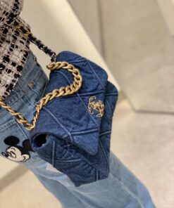 Chanel 19 Flap Bag Small Crossbody 10.2in/ 26cm Denim Blue Silver/ Gold Hardware For Women AS1160 B02876 N6832 - Image 15