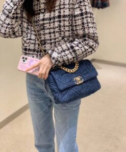 Chanel 19 Flap Bag Small Crossbody 10.2in/ 26cm Denim Blue Silver/ Gold Hardware For Women AS1160 B02876 N6832 - Image 18