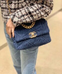 Chanel 19 Flap Bag Small Crossbody 10.2in/ 26cm Denim Blue Silver/ Gold Hardware For Women AS1160 B02876 N6832 - Image 16