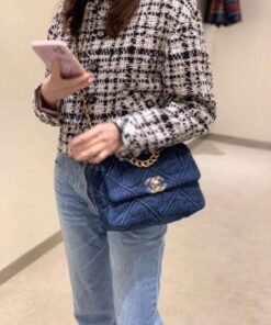 Chanel 19 Flap Bag Small Crossbody 10.2in/ 26cm Denim Blue Silver/ Gold Hardware For Women AS1160 B02876 N6832 - Image 19