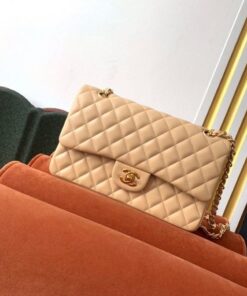 Chanel Classic Double Flap Bag Medium Crossbody 10in/ 25.5cm Beige Gold Hardware For Women - Image 3