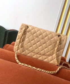 Chanel Classic Double Flap Bag Medium Crossbody 10in/ 25.5cm Beige Gold Hardware For Women - Image 6