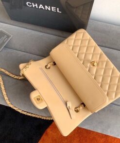 Chanel Classic Double Flap Bag Medium Crossbody 10in/ 25.5cm Beige Gold Hardware For Women - Image 4